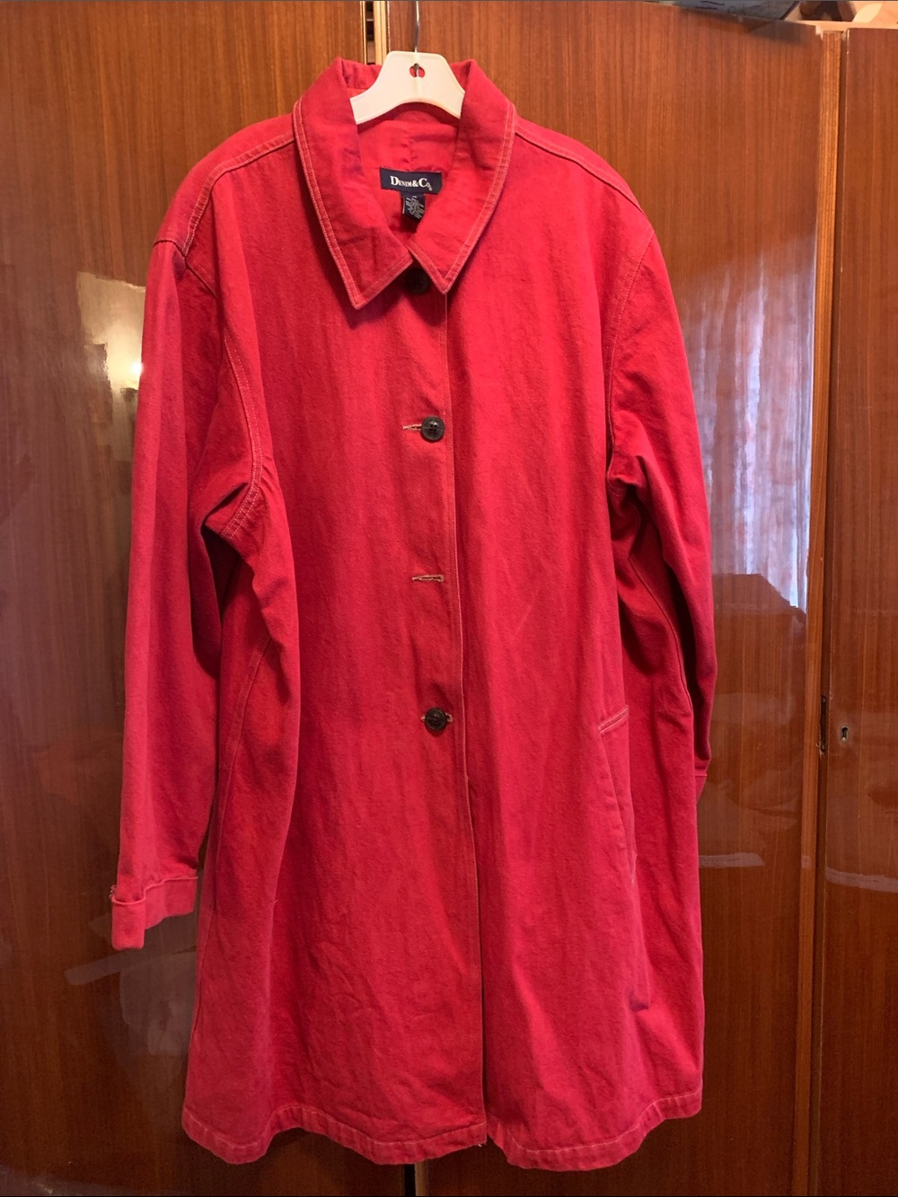 Denim&Co Bright Red Single-Breasted Trench Coat